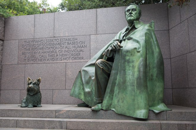 Franklin D. Roosevelt and his dog, Fala. Part of the US President's memorial in Washington DC, designed by Lawrence Halprin. © J. Ashley Nixon