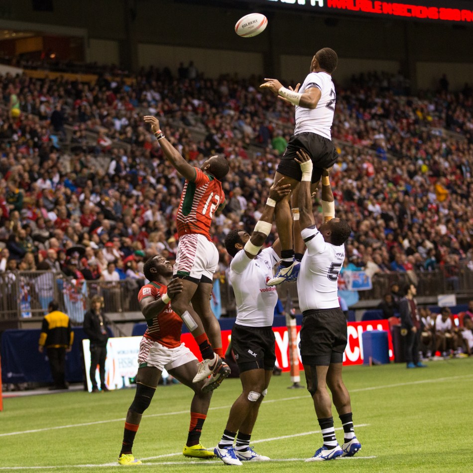 Line out action between Fiji and Kenya in the Pool games, HSBC Canada Sevens © J. Ashley Nixon