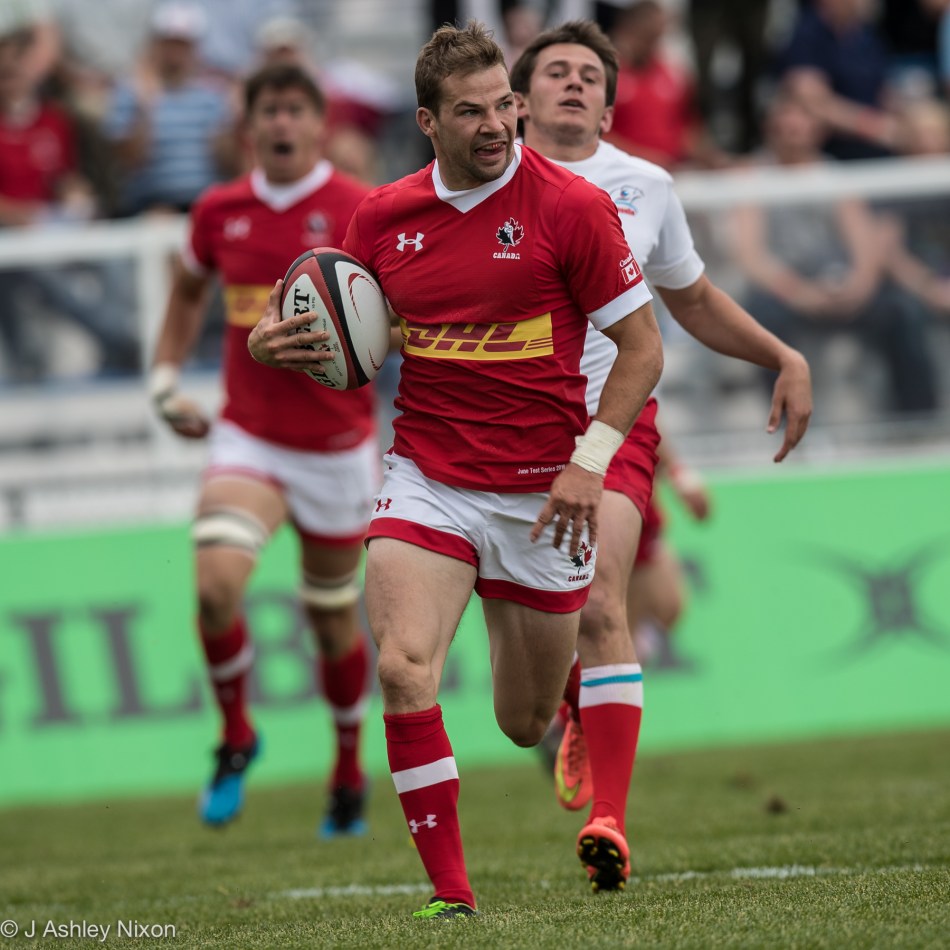 Gordon McRorie (Calgary Hornets & Prairie Wolf Pack) scores his second try of the game for Canada versus Russia at Calgary Rugby Park, Calgary, Alberta