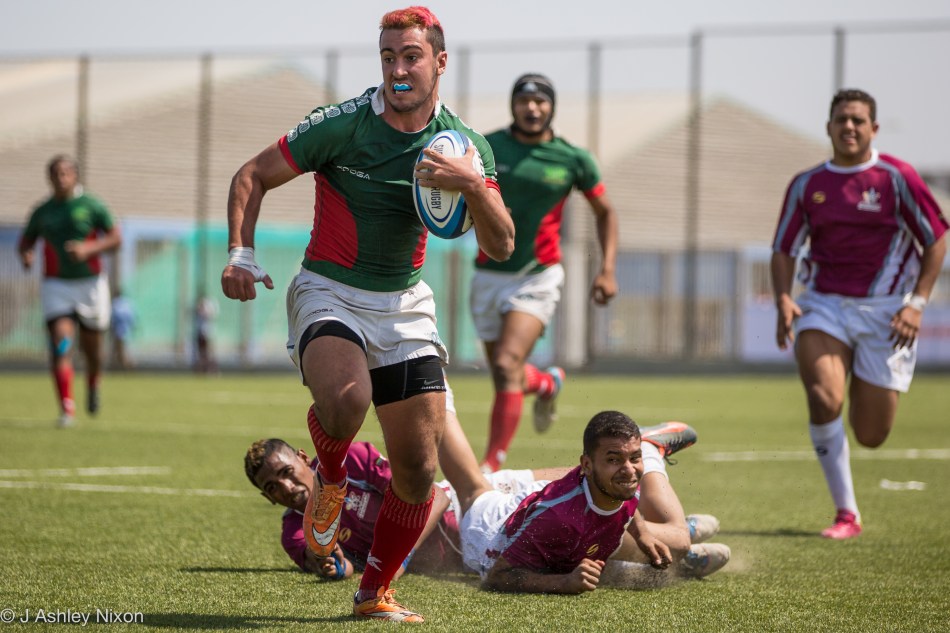Mexico U18 centre #12 scoring one of his three tries in the international game versus Venezuela in Chiclayo, Lambayeque, Peru © J. Ashley Nixon