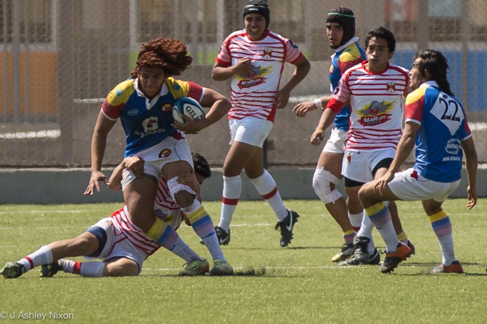 Colombia and Peru U18 in action at the South America rugby tournament, Chiclayo, Lambayeque, Peru © J. Ashley Nixon