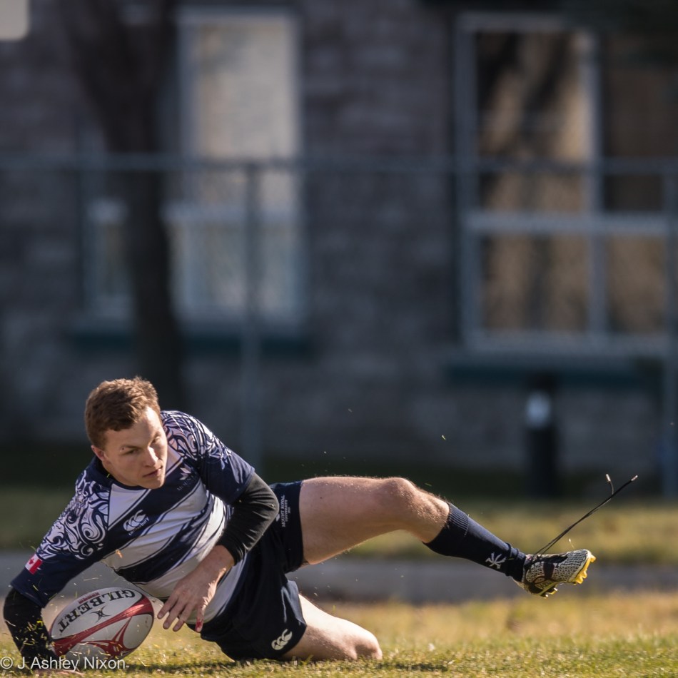 Try scored. Mount Royal University (MRU) versus UBCO (Okanagan) in Calgary, Canada. © J. Ashley Nixon